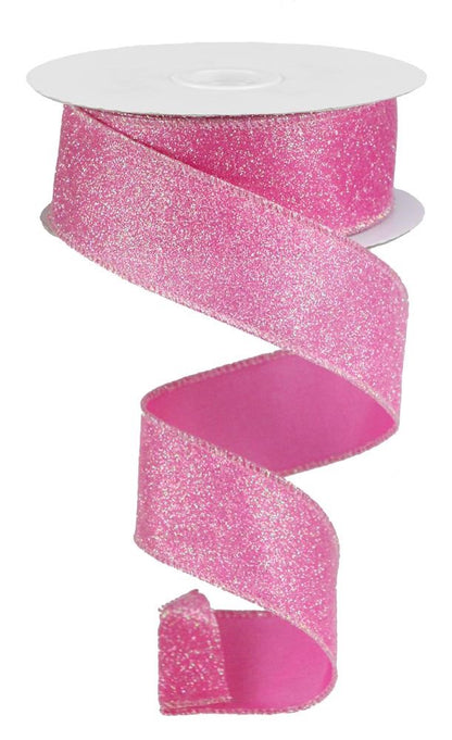 Wired Ribbon * Iridescent Pink Glitter on Satin * Great Shaping Like Canvas * 1.5" x 10 Yards * RGA181622