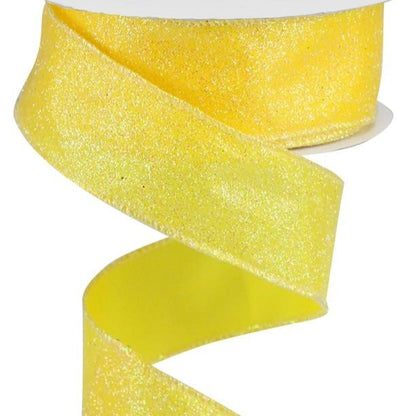 Wired Ribbon * Iridescent Yellow Glitter on Satin * Great Shaping Like Canvas * 1.5" x 10 Yards * RGA181629