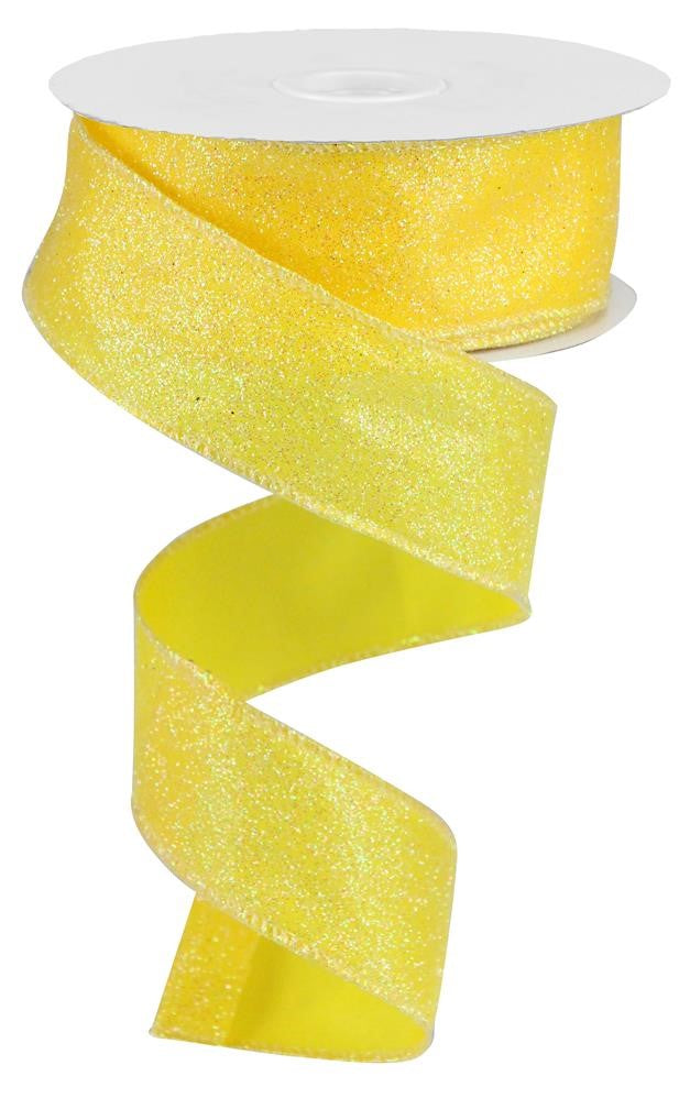 Wired Ribbon * Iridescent Yellow Glitter on Satin * Great Shaping Like Canvas * 1.5" x 10 Yards * RGA181629