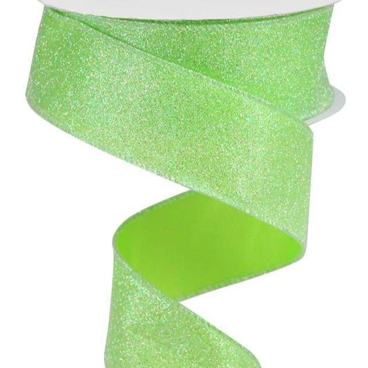 Wired Ribbon * Iridescent Lime Glitter on Satin * Great Shaping Like Canvas * 1.5" x 10 Yards * RGA181633