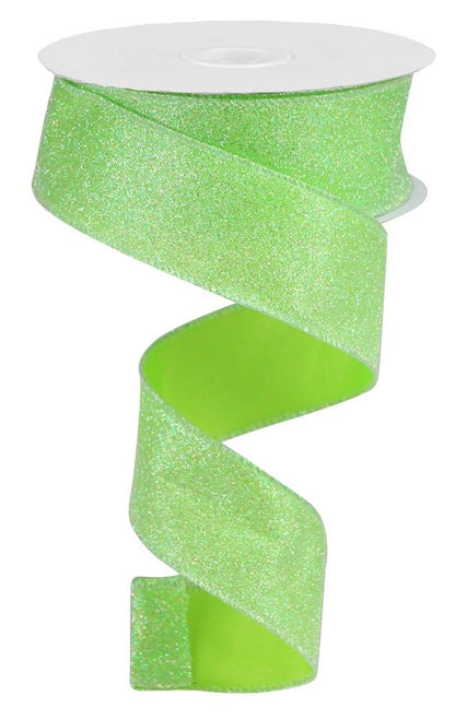 Wired Ribbon * Iridescent Lime Glitter on Satin * Great Shaping Like Canvas * 1.5" x 10 Yards * RGA181633