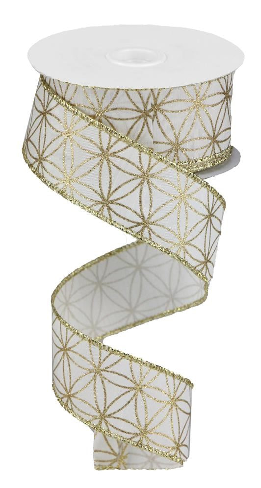 Wired Ribbon * Seamless Stars * Ivory/Gold * 1.5" x 10 Yards Canvas * RGB125330