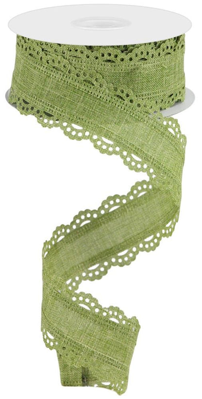 Wired Ribbon * Scalloped Edge * Solid Fern Green Canvas * 1.5" x 10 Yards * RGC13022Y
