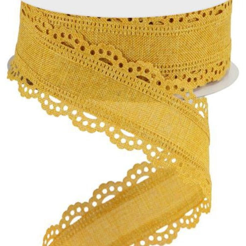 Wired Ribbon * Scalloped Edge * Solid Mustard Canvas * 1.5" x 10 Yards * RGC1302F4