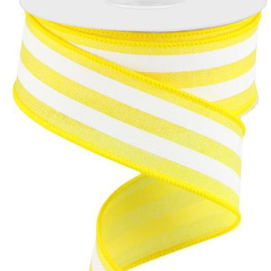 Wired Ribbon * Vertical Stripe * Yellow and White Canvas * 1.5" x 10 Yards * RGC156229