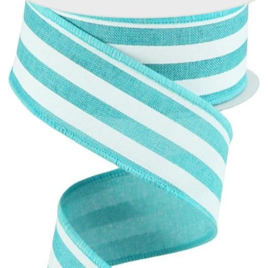 Wired Ribbon * Vertical Stripe * Lt. Teal and White Canvas * 1.5" x 10 Yards * RGC1562A6