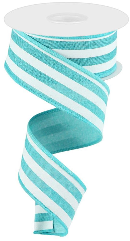 Wired Ribbon * Vertical Stripe * Lt. Teal and White Canvas * 1.5" x 10 Yards * RGC1562A6