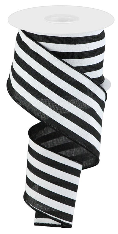 Wired Ribbon * Vertical Stripe * Black and White Canvas * 2.5" x 10 Yards * RGC156302