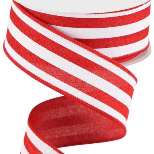 Wired Ribbon * Vertical Stripe * Red and White Canvas * 1.5" x 10 Yards * RGC156524