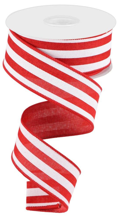 Wired Ribbon * Vertical Stripe * Red and White Canvas * 1.5" x 10 Yards * RGC156524*