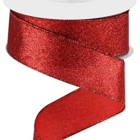 Wired Ribbon * Shimmer Glitter * Red * 1.5" x 10 Yards Canvas * RGC159624