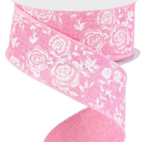 Wired Ribbon * Mini Rose * Pink and White * 1.5" x 10 Yards * Canvas * RGC186022