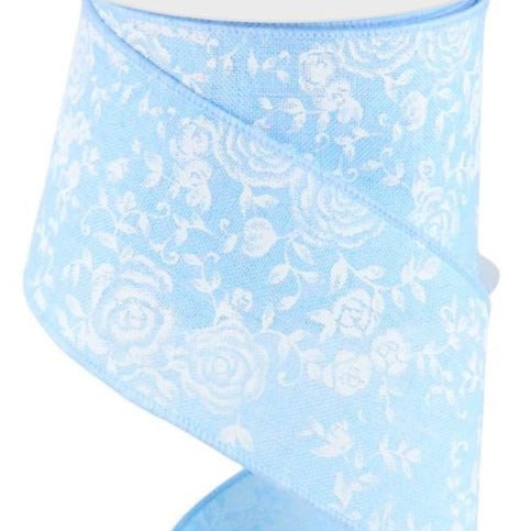 Wired Ribbon * Mini Rose * Pale Blue and White * 2.5" x 10 Yards * Canvas * RGC186114