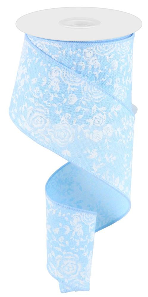 Wired Ribbon * Mini Rose * Pale Blue and White * 2.5" x 10 Yards * Canvas * RGC186114