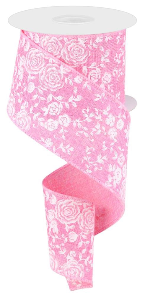 Wired Ribbon * Mini Rose * Pink and White * 2.5" x 10 Yards * Canvas * RGC186122