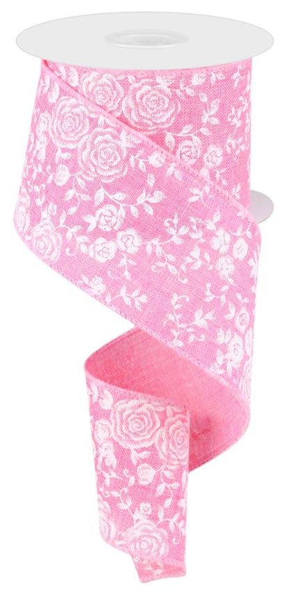 Wired Ribbon * Mini Rose * Pink and White * 2.5" x 10 Yards * Canvas * RGC186122