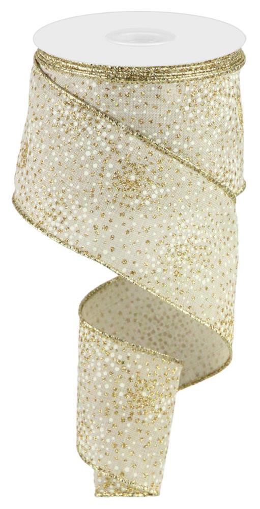 Wired Ribbon * Glitter Dots * Gold/Laser Gold/Lt Beige * 2.5" x 10 Yards Canvas * RGC191001