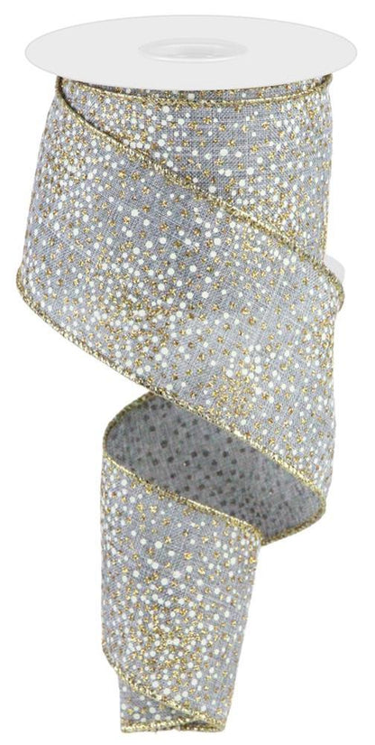 Wired Ribbon * Glitter Dots * Gold/Laser Gold/Grey * 2.5" x 10 Yards Canvas * RGC1910NJ