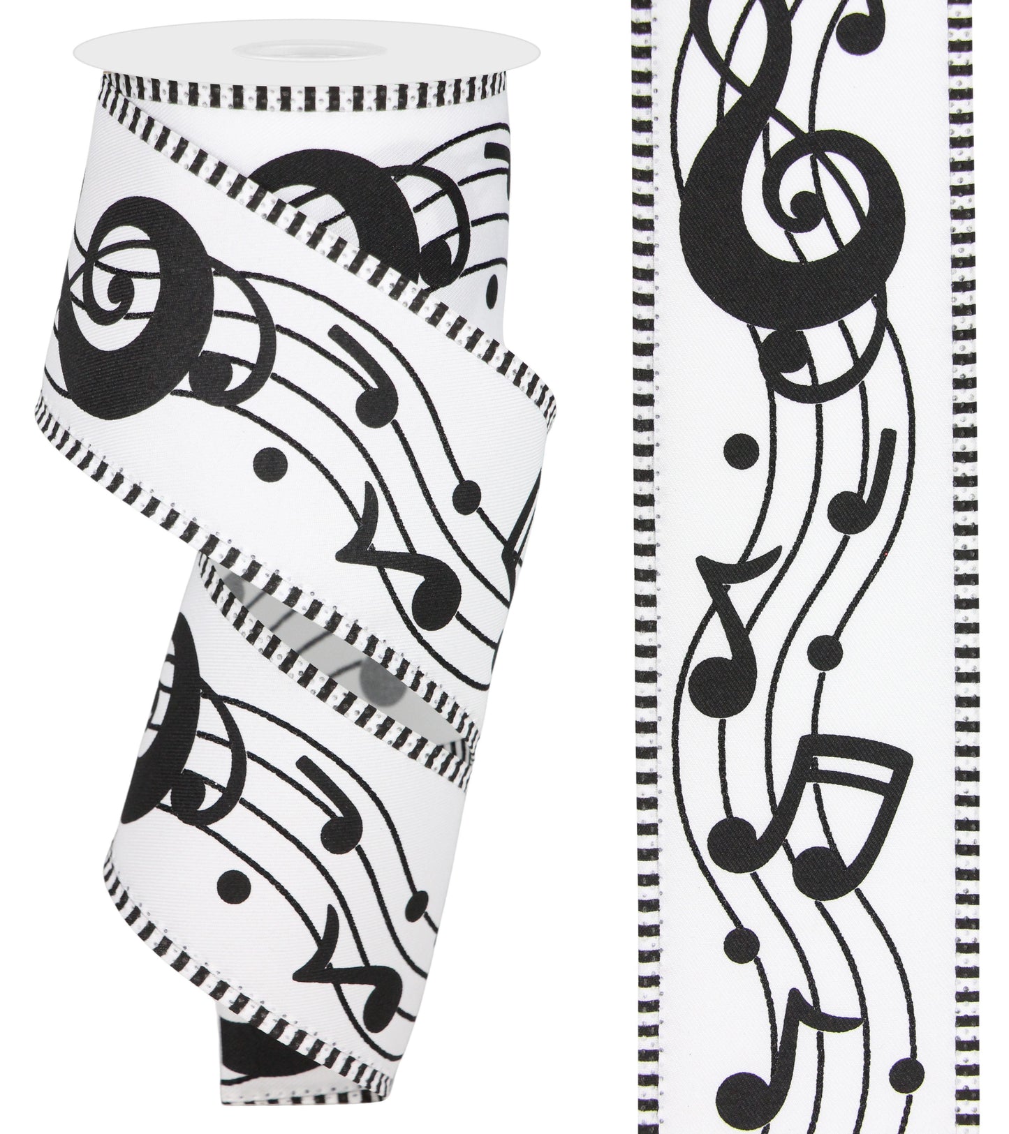 Wired Ribbon * Music Note * Black and White Canvas * 2.5" x 10 Yards * RGC807427