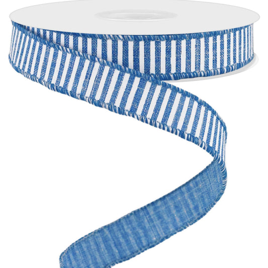 Wired Ribbon * Horizontal Stripes * Blue and White Canvas * 5/8" x 10 Yards * RGE126703