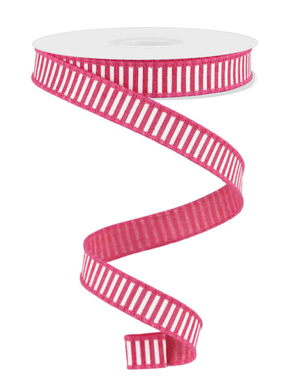 Wired Ribbon * Horizontal Stripes * Hot Pink and White Canvas * 5/8" x 10 Yards * RGE126711
