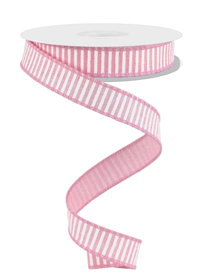 Wired Ribbon * Horizontal Stripes * Soft Pink and White Canvas * 5/8" x 10 Yards * RGE126715