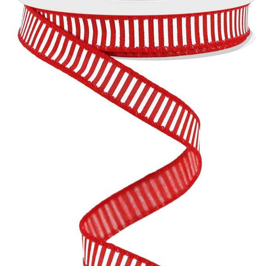 Wired Ribbon * Horizontal Stripes * Red and White Canvas * 5/8" x 10 Yards * RGE126724