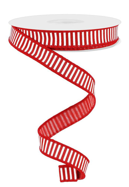 Wired Ribbon * Horizontal Stripes * Red and White Canvas * 5/8" x 10 Yards * RGE126724