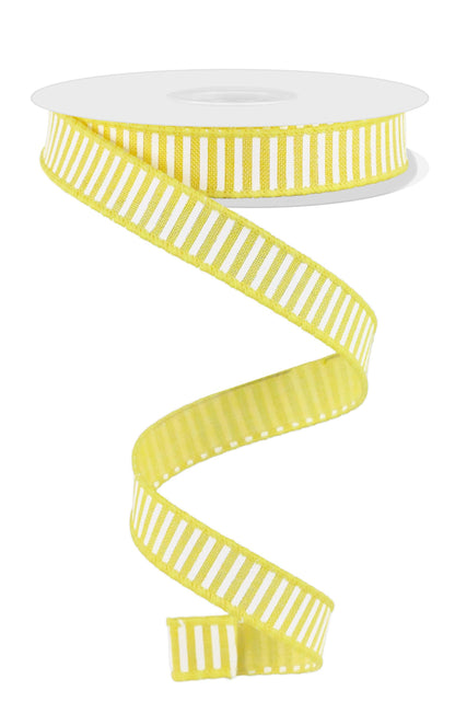 Wired Ribbon * Horizontal Stripes * Yellow and White Canvas * 5/8" x 10 Yards * RGE126729
