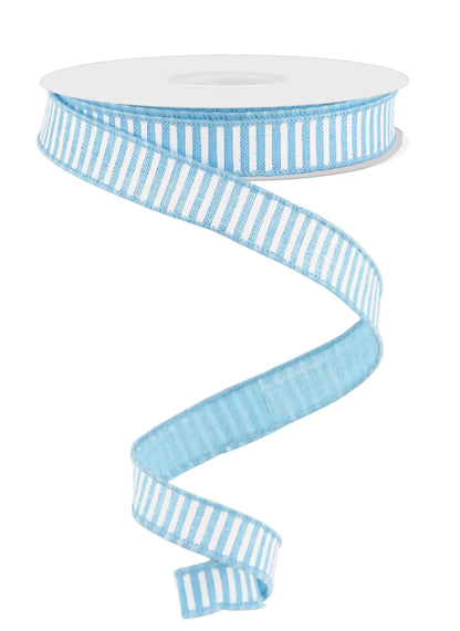 Wired Ribbon * Horizontal Stripes * Soft Blue and White Canvas * 5/8" x 10 Yards * RGE1267D6