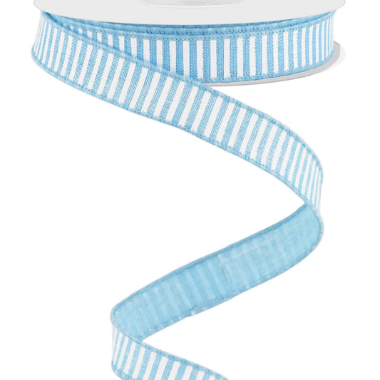 Wired Ribbon * Horizontal Stripes * Soft Blue and White Canvas * 5/8" x 10 Yards * RGE1267D6
