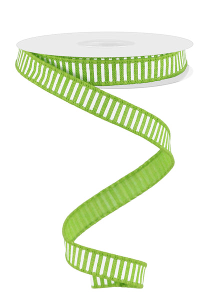 Wired Ribbon * Horizontal Stripes * Lime Green and White Canvas * 5/8" x 10 Yards * RGE1267E9