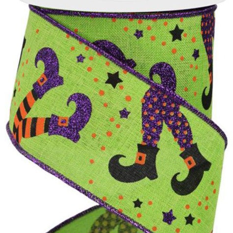 Wired Ribbon * Witch Legs * Lime/Purple/Black/Orange * 2.5" x 10 Yards Canvas * RGE148333