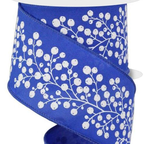 Wired Ribbon * Berries * Royal Blue and White 2.5" x 10 Yards * RGE150825 * Canvas