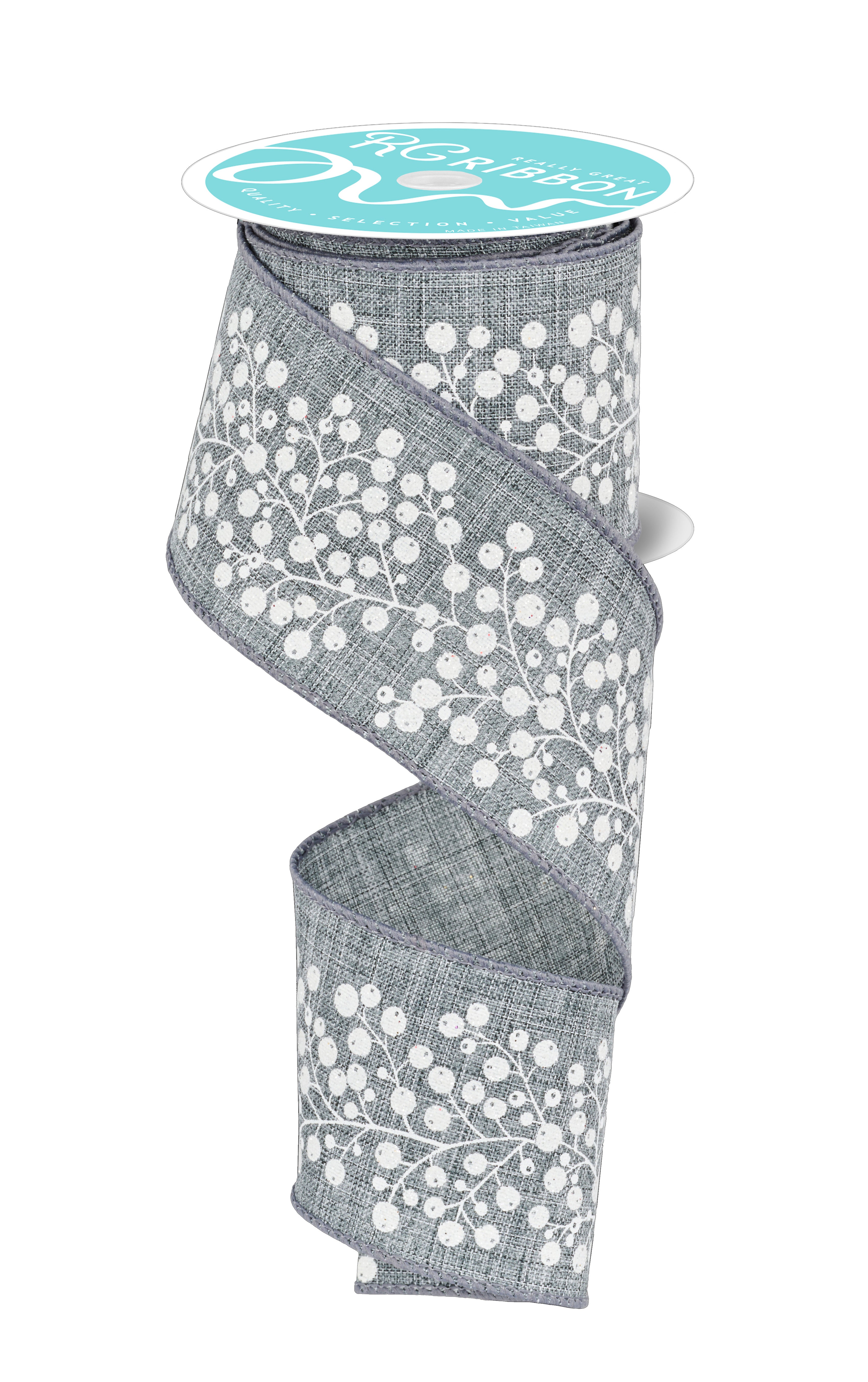 Wired Ribbon * Berries * Grey and White 2.5