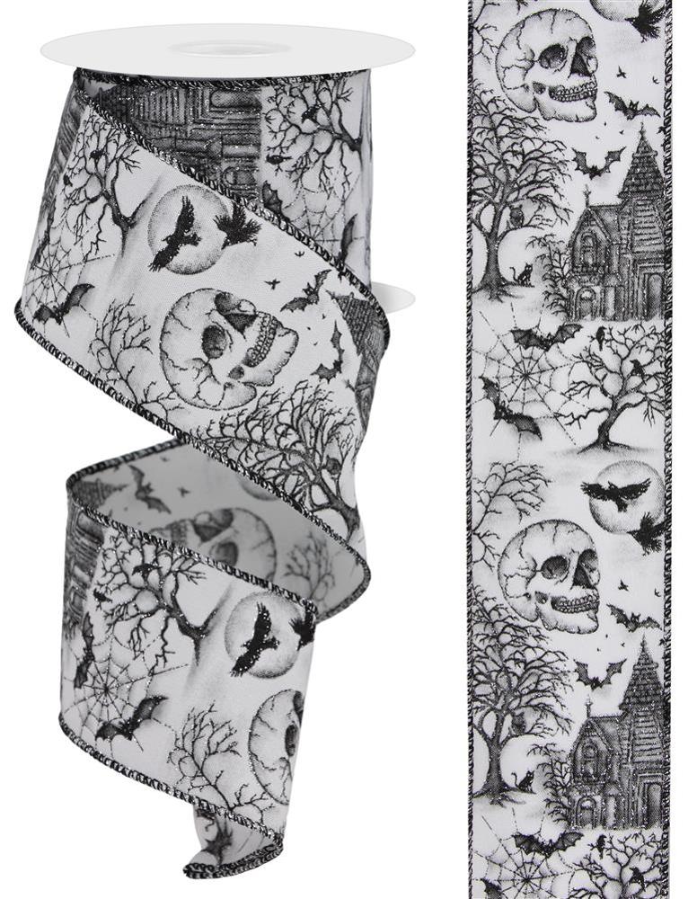 Wired Ribbon * Haunted House * White, Black, and Grey * 2.5" x 10 Yards Canvas * RGE153927