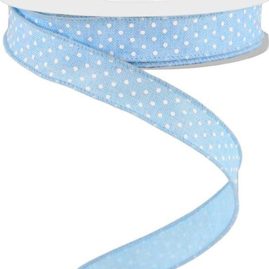 Wired Ribbon * Swiss Dot * Pale Blue and White Canvas * 5/8" x 10 Yards * RGE177614