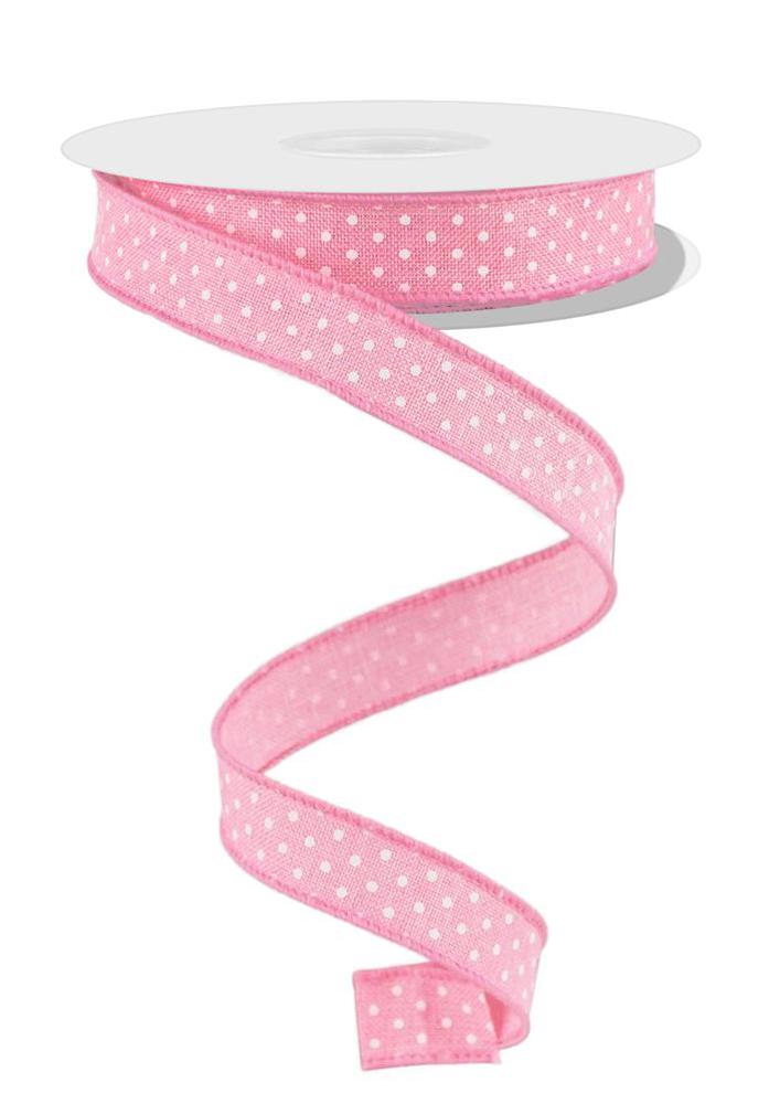 Wired Ribbon * Swiss Dot * Lt. Pink and White Canvas * 5/8" x 10 Yards * RGE177615