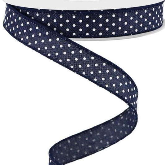 Wired Ribbon * Swiss Dot * Navy and White Canvas * 5/8" x 10 Yards * RGE177619