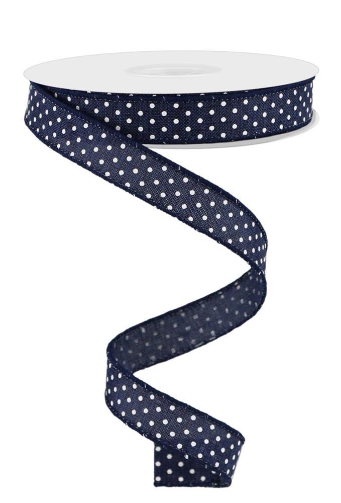 Wired Ribbon * Swiss Dot * Navy and White Canvas * 5/8" x 10 Yards * RGE177619