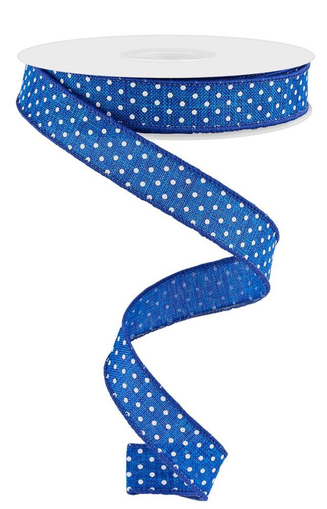 Wired Ribbon * Swiss Dot * Royal Blue and White  Canvas * 5/8" x 10 Yards * RGE177625