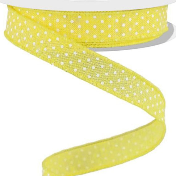 Wired Ribbon * Swiss Dot * Yellow and White Canvas * 5/8" x 10 Yards * RGE177629