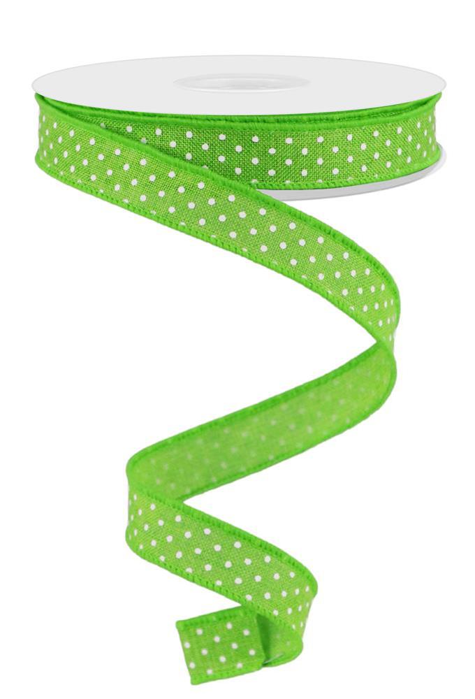 Wired Ribbon * Swiss Dot * Lime Green and White Canvas * 5/8" x 10 Yards * RGE177633
