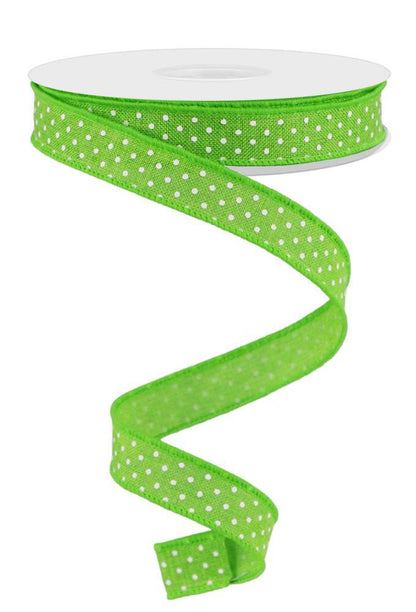 Wired Ribbon * Swiss Dot * Lime Green and White Canvas * 5/8" x 10 Yards * RGE177633