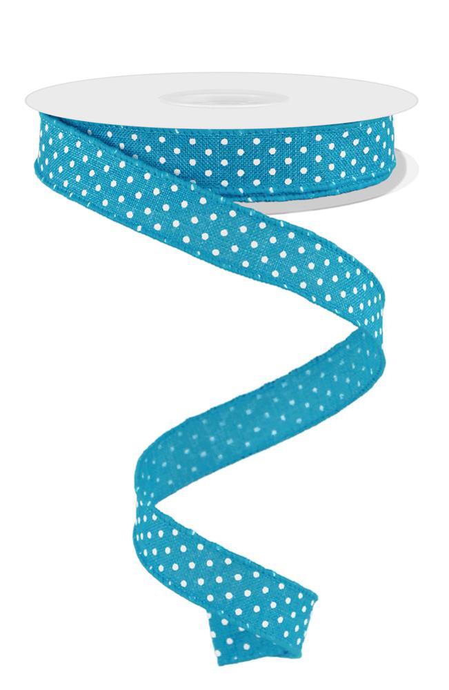 Wired Ribbon * Swiss Dot * Turquoise and White Canvas * 5/8" x 10 Yards * RGE177634