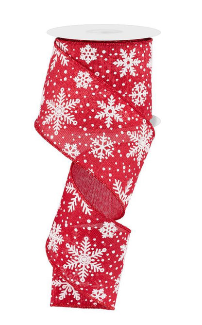 Wired Ribbon * Multi Snowflakes * Red and White Metallic Canvas  * 2.5" x 10 Yards * RGE192024