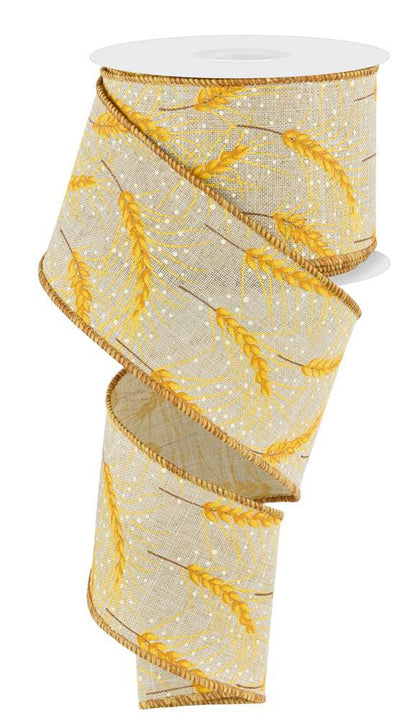 Wired Ribbon * Wheat * Light Natural, Mustard, Brown and White * 2.5" x 10 Yards * RGE195318