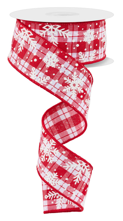 Wired Ribbon * Multi Snowflake on Woven * Red/White * 1.5" x 10 Yards * Canvas * RGF101024