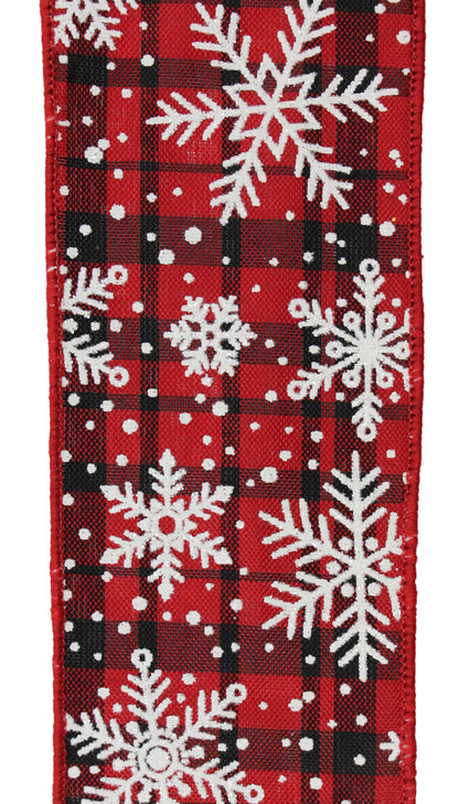 Wired Ribbon * Multi Snowflakes on Woven * Red, Black and White * 1.5" x 10 Yards * Canvas * RGF1010MA