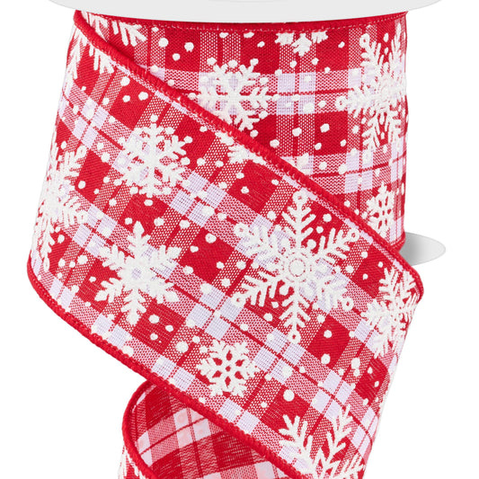 Wired Ribbon * Multi Snowflake on Woven * Red/White * 2.5" x 10 Yards * Canvas * RGF101124
